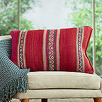 Wool cushion cover, 'Andean Crimson' - Handloomed Wool Cushion Cover with Crimson Andean Pattern
