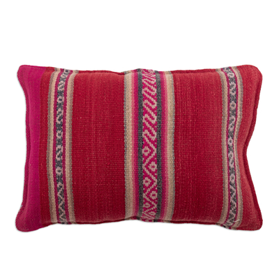 Handloomed Wool Cushion Cover with Crimson Andean Pattern