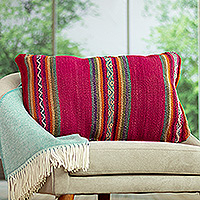 Wool cushion cover, 'Andean Ruby' - Handloomed Wool Cushion Cover with Ruby Andean Pattern