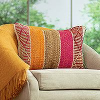 Wool cushion cover, 'Highland Views' - Striped Multicolor Wool Cushion Cover Handloomed in Peru
