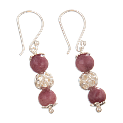 Tourmaline dangle earrings, 'Creative Spheres' - Sterling Silver Dangle Earrings with Tourmaline Stones