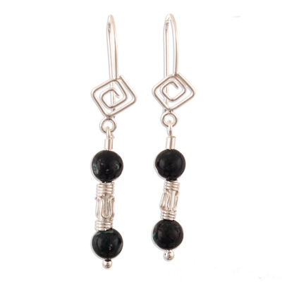 Tourmaline dangle earrings, 'Insight Spheres' - Sterling Silver Dangle Earrings with Tourmaline Gems
