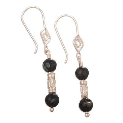 Tourmaline dangle earrings, 'Insight Spheres' - Sterling Silver Dangle Earrings with Tourmaline Gems
