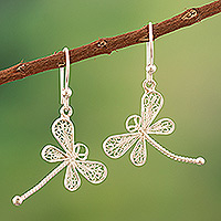 Sterling silver filigree dangle earrings, 'Freedom Dragonfly'