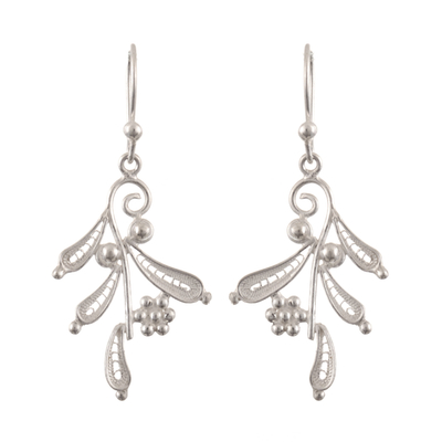 Sterling Silver Leafy Filigree Dangle Earrings from Peru