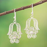 Pendientes colgantes de filigrana en plata de primera ley - Pendientes colgantes de filigrana floral de plata esterlina de Perú