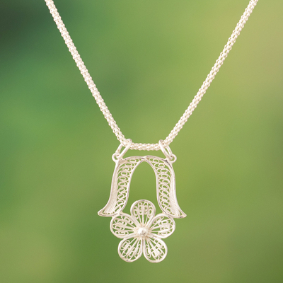 Sterling silver filigree pendant necklace, 'Blossom Rebirth' - Sterling Silver Floral Filigree Pendant Necklace from Peru