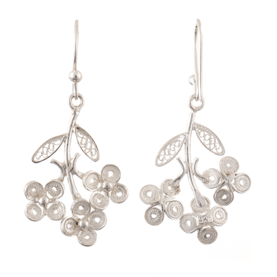 Sterling silver dangle earrings, 'Heaven's Bouquet' - Sterling Silver Floral and Leaf Dangle Earrings from Peru
