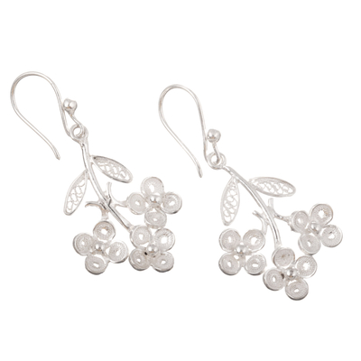 Sterling silver dangle earrings, 'Heaven's Bouquet' - Sterling Silver Floral and Leaf Dangle Earrings from Peru