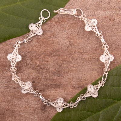 Sterling silver filigree bracelet, 'Florals' - Openwork Sterling Silver Filigree Bracelet from Peru
