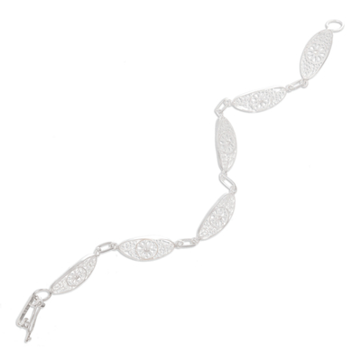 Sterling silver filigree bracelet, 'Lucky Flower' - Openwork Sterling Silver Floral Filigree Bracelet from Peru