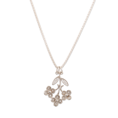Sterling silver pendant necklace, 'Heaven's Bouquet' - Sterling Silver Floral and Leaf Pendant Necklace from Peru