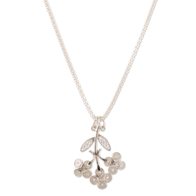 Collar colgante de plata esterlina - Collar con colgante floral y hoja de plata esterlina de Perú