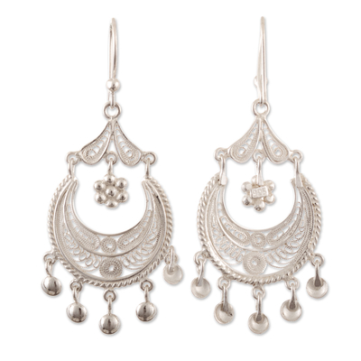 Sterling silver filigree chandelier earrings, 'Northern Marquise' - Polished Sterling Silver Filigree Chandelier Earrings