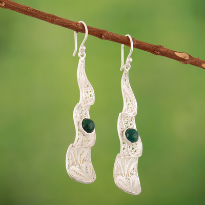 Chrysocolla filigree dangle earrings, 'Chic Cascade' - Sterling Silver Filigree Dangle Earrings with Chrysocolla