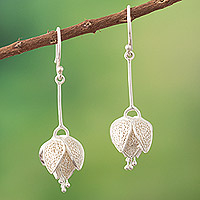 Sterling silver filigree dangle earrings, 'Chic Flower Bud' - Sterling Silver Floral Filigree Dangle Earrings from Peru
