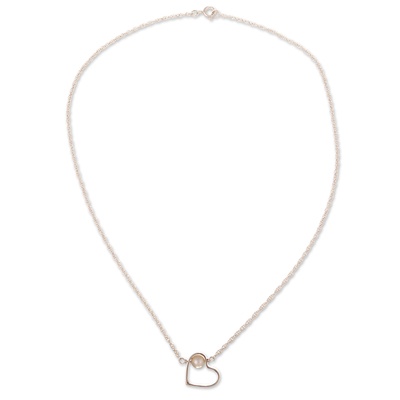 Cultured pearl pendant necklace, 'Innocent Romance' - Sterling Silver Heart Pendant Necklace with Cultured Pearl
