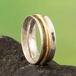 Gold-accented meditation ring, 'Heavenly Aura' - Sterling Silver Meditation Ring with 18k Gold-Plated Hoop