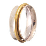 Gold-accented meditation ring, 'Heavenly Aura' - Sterling Silver Meditation Ring with 18k Gold-Plated Hoop