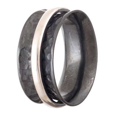 Sterling silver meditation ring, 'Lunar Aura' - Dark-Toned Meditation Ring with Sterling Silver Hoop
