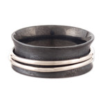 Sterling silver meditation ring, 'Glance at the Eclipse' - Dark-Toned Meditation Ring with Shiny Sterling Silver Hoops