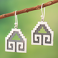 Sterling silver dangle earrings, 'Moche Geometry' - Traditional Moche Sterling Silver Dangle Earrings from Peru