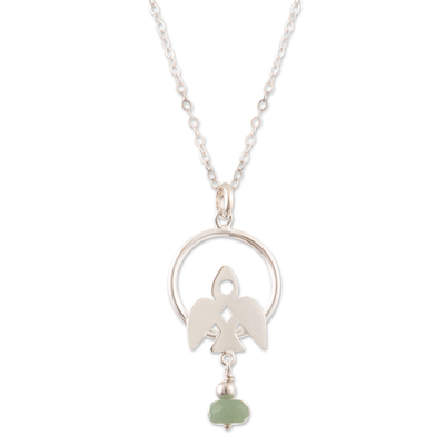 Aventurine pendant necklace, 'Leadership Bird' - Sterling Silver Bird Pendant Necklace with Aventurine Beads