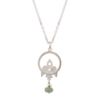 Aventurine pendant necklace, 'Leadership Bird' - Sterling Silver Bird Pendant Necklace with Aventurine Beads