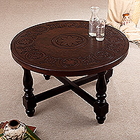 Wood and leather coffee table, 'Tropical Scents'