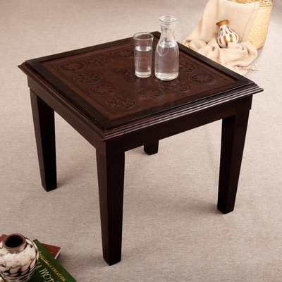 Wood and leather accent table, Rest in The Amazon