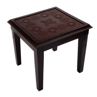 Accent Table Handmade from Wood and Embossed Leather