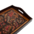 Wood and leather trays, 'Golden Nature' (set of 3) - Set of 3 Trays Handmade from Wood and Embossed Leather (image 2d) thumbail