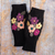 Alpaca blend fingerless mittens, 'Black Floral Passion' - Knit Black Alpaca Blend Fingerless Mittens with Flowers (image 2b) thumbail
