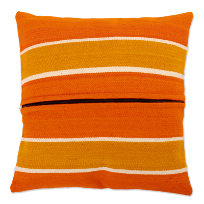 Wool cushion cover, 'Sun Cover' - Colorful Hand-Woven Wool Cushion with Geometric Motifs