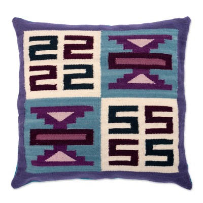 Wool cushion cover, 'Inca Calendar' - Inca Calendar-Themed Wool Cushion Hand-Woven in Peru