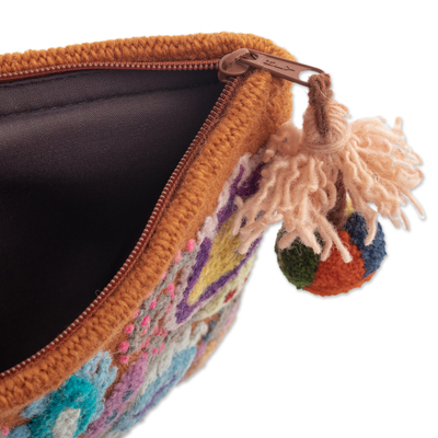 100% alpaca cosmetic bag, 'Classic Andes' - 100% Alpaca Cosmetic Bag with Classic Embroidered Details