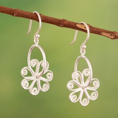 Sterling silver filigree dangle earrings, Rotating Flowers