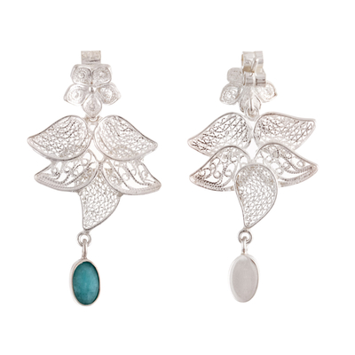 Amazonite filigree dangle earrings, 'Floral Fortune' - Sterling Silver Filigree Dangle Earrings with Amazonite Gems