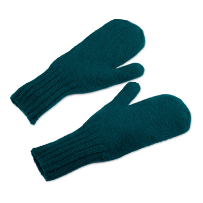handschuhe aus 100 % Baby-Alpaka - Blaugrüne Unisex-Handschuhe, handgestrickt aus 100 % Baby-Alpaka in Peru