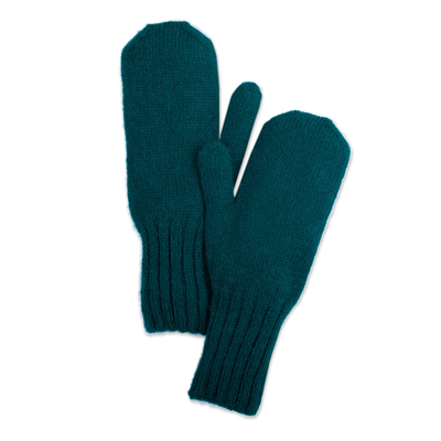 handschuhe aus 100 % Baby-Alpaka - Blaugrüne Unisex-Handschuhe, handgestrickt aus 100 % Baby-Alpaka in Peru