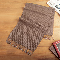 100% baby alpaca scarf, 'Andean Allure' - Brown Beige and Grey Scarf Hand-Woven From 100% Baby Alpaca