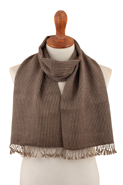 Brown Beige and Grey Scarf Hand-Woven From 100% Baby Alpaca