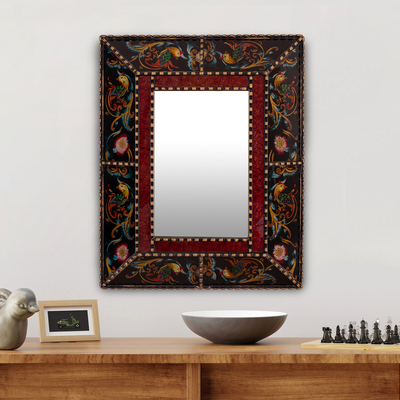 Reverse-painted glass wall mirror, Dawn