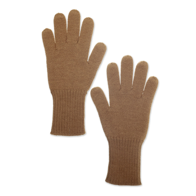 Knit Reversible Baby Alpaca Gloves in Brown and Beige