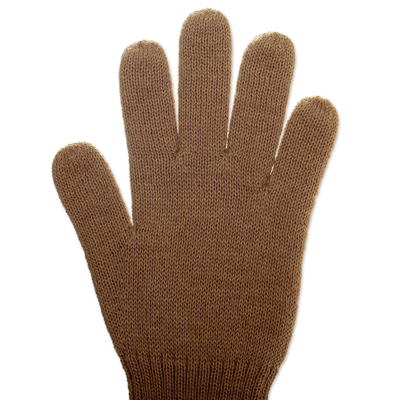 Beidseitig tragbare Handschuhe aus 100 % Baby-Alpaka, „Mushroom Trends“. - Reversible Baby Alpaka Handschuhe in Braun und Beige gestrickt