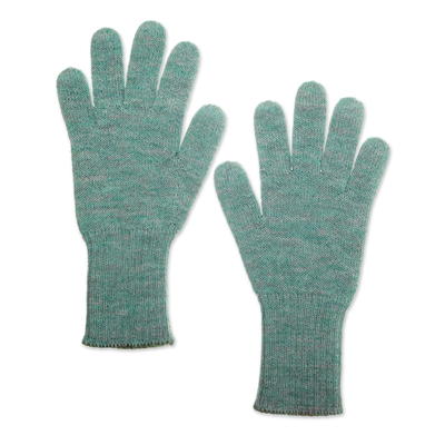 Reversible 100% baby alpaca gloves, 'Turquoise Trends' - Knit Reversible Baby Alpaca Gloves in Turquoise and Green