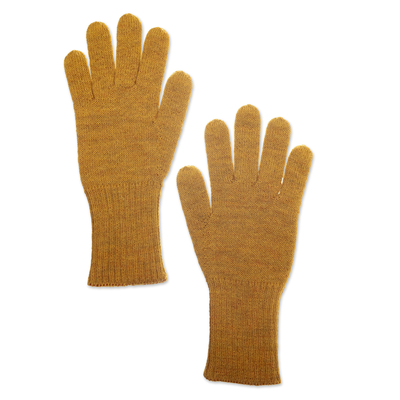 Knit Reversible Baby Alpaca Gloves in Honey and Salamander