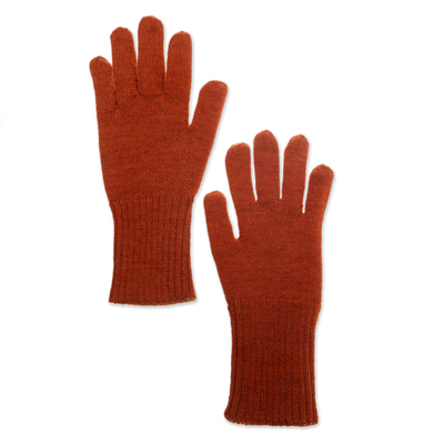 Reversible 100% baby alpaca gloves, 'Warm Trends' - Knit Reversible Baby Alpaca Gloves in Honey and Salamander