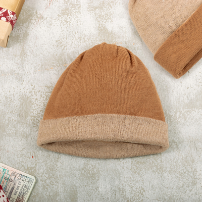 Reversible 100% baby alpaca hat, 'Mushroom Trends' - Knit Reversible Baby Alpaca Hat in Brown and Beige Hues