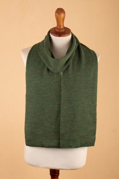 Reversible 100% baby alpaca scarf, 'Cozy Cyan & Green' - Knit Reversible 100% Baby Alpaca Scarf in Cyan and Green